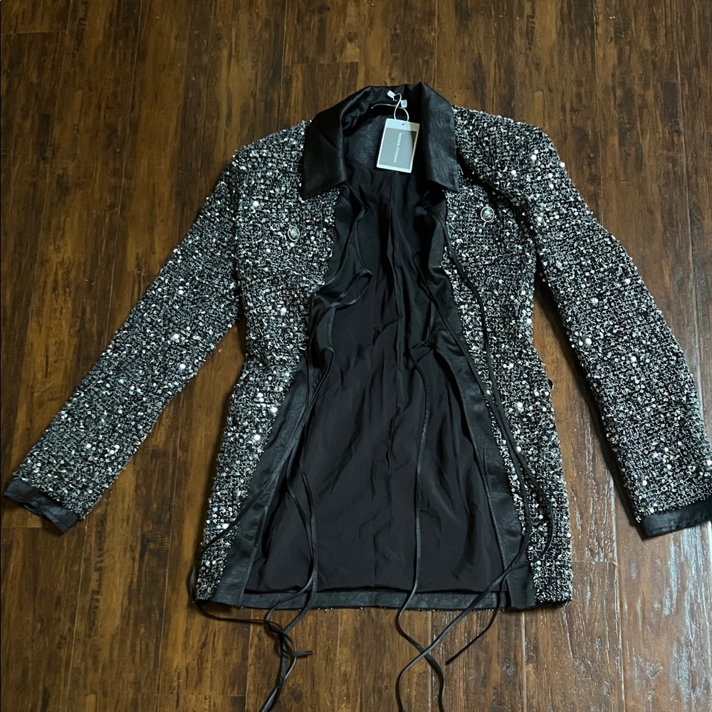 NWT Marigold Shadows Stunner Sequin Jacket  Silver & Black Size Large - Picture 13 of 16